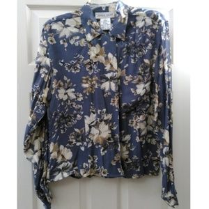 Jones Wear Blue Floral Blouse Size 10